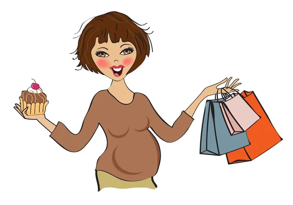 Gravid kvinna på shopping — Stock vektor