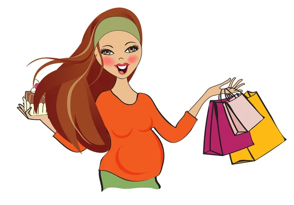 Femme enceinte au shopping — Image vectorielle