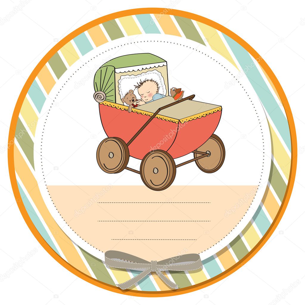 Baby boy shower card with retro stroller Stock Vector Image by