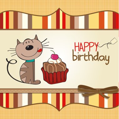 Birthday card with a cat cake clipart