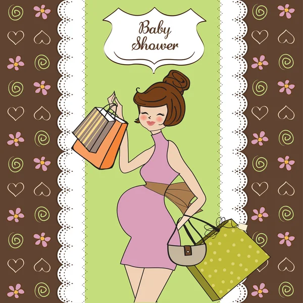 Baby shower uitnodiging met zwangere — Stockvector