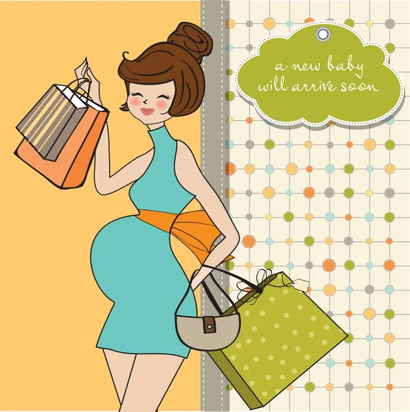 Baby shower uitnodiging met zwangere — Stockvector