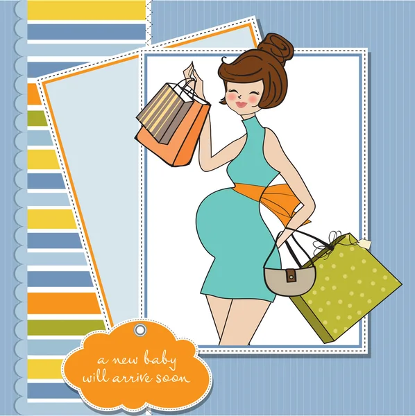 Baby shower uitnodiging met zwangere — Stockvector