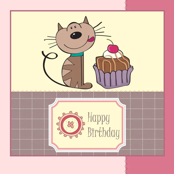 Cartão de aniversário com um bolo de gato —  Vetores de Stock