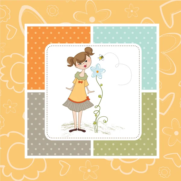 Lady smells a flower — Stock Vector