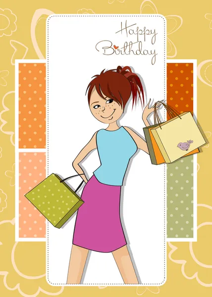 Girl with gift bags. — Stock Vector