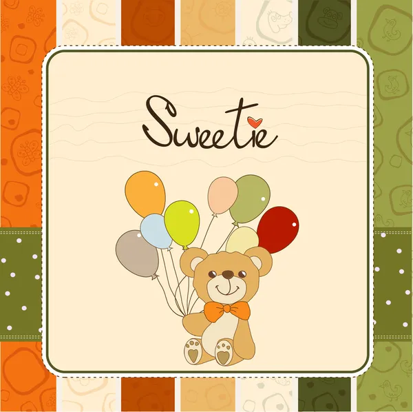 Card with teddy bear and balloons — Stock Vector