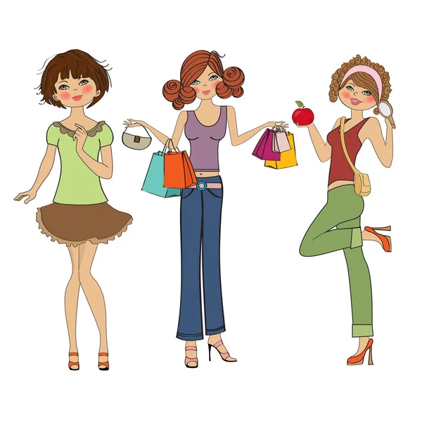 Three cute fashion girls — Stock Illustration Three cute fashion girls Royalty Free Stock Vectors