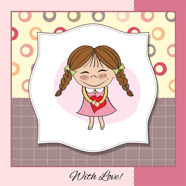 Chica divertida con corazones — Vector de stock