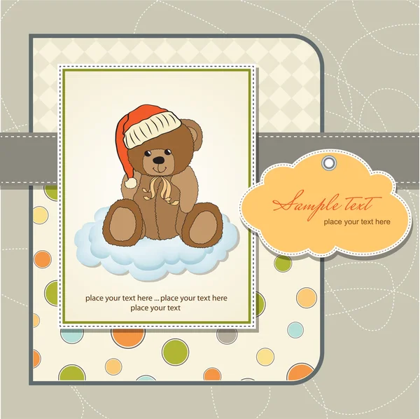 Tarjeta de ducha de bebé con lindo oso de peluche — Vector de stock