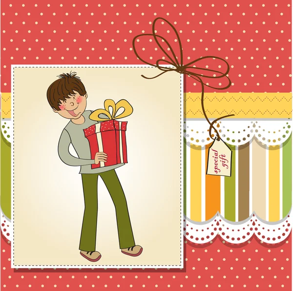 Niño y caja de regalo grande — Vector de stock