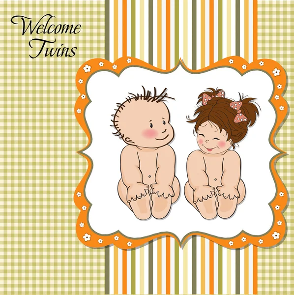 Baby tweeling douche kaart — Stockvector