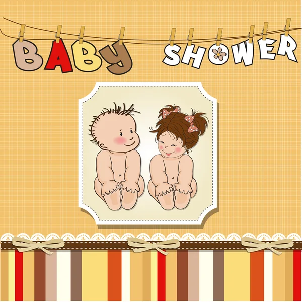 Baby tweeling douche kaart — Stockvector