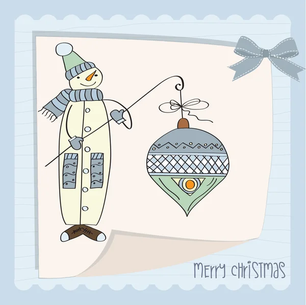 Schneemann mit großer Weihnachtskugel — Stockvektor
