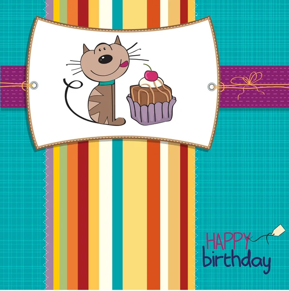 Tarjeta de cumpleaños con un pastel de gato — Archivo Imágenes Vectoriales