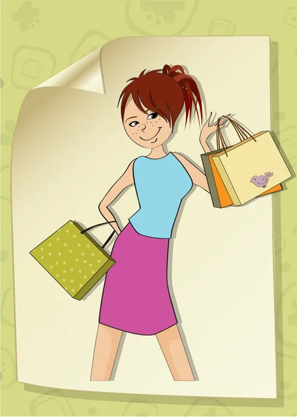Fille au shopping — Image vectorielle