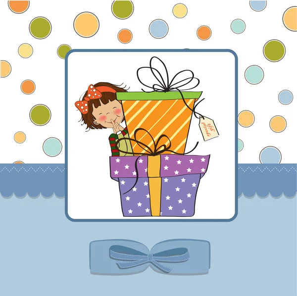 Girl boxes of gifts. — Stock Vector