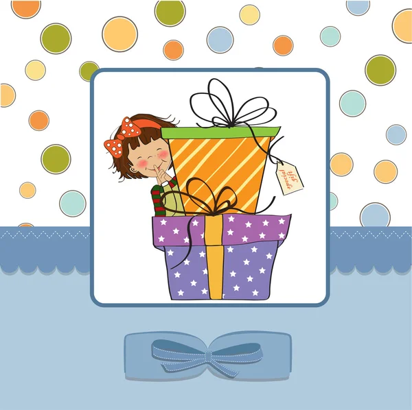 Chica cajas de regalos . — Vector de stock