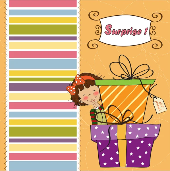 Chica cajas de regalos . — Vector de stock