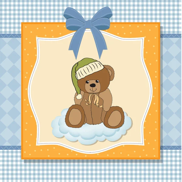 Baby wenskaart met slaperige teddybeer — Stockvector