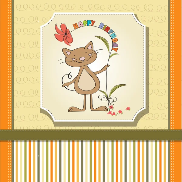 Tarjeta de cumpleaños con gato divertido — Archivo Imágenes Vectoriales