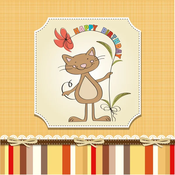 Tarjeta de cumpleaños con gato divertido — Vector de stock