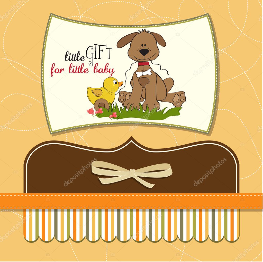 Card with dog and duck toy