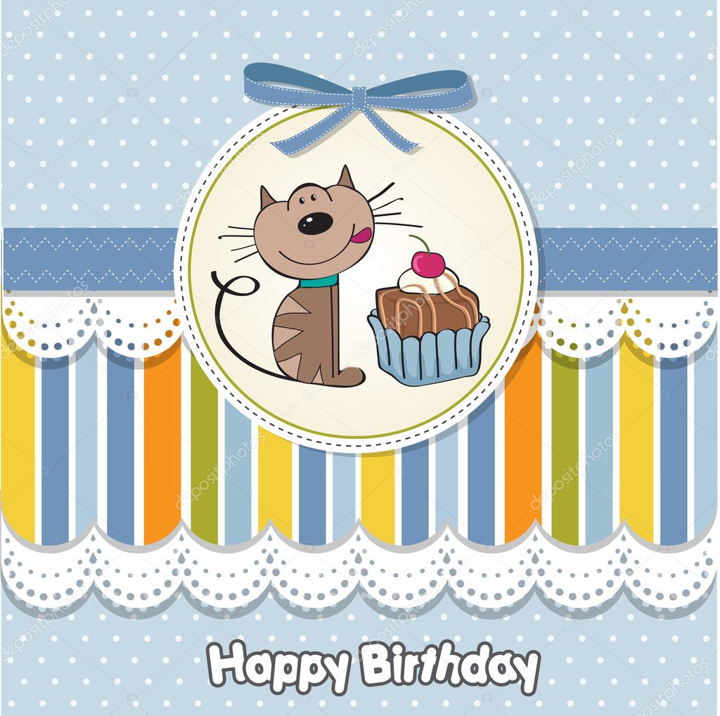 Birthday card with a cat cake