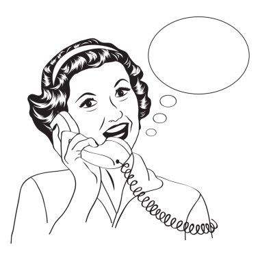 telefonla konuşurken popart komik, retro kadın
