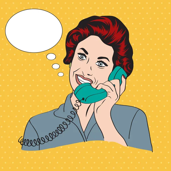 Popart comic retro woman talking by phone — Stock Photo, Image