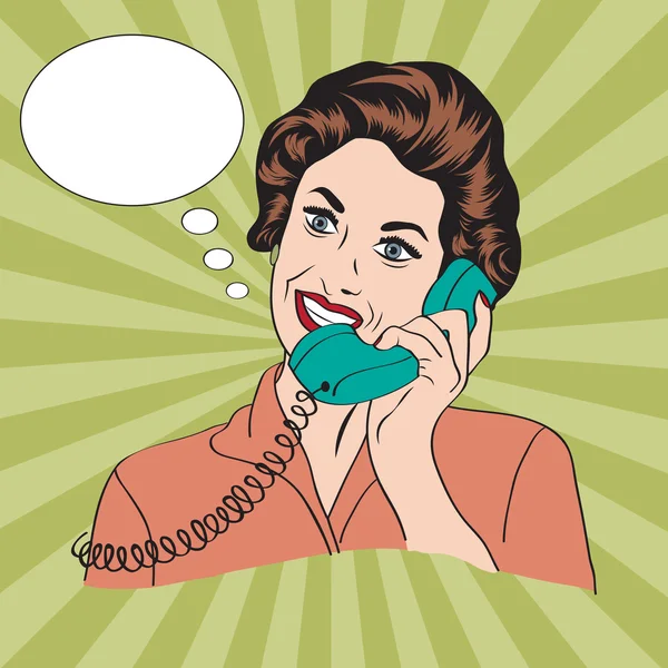 Popart comic retro woman talking by phone — Stock Photo, Image