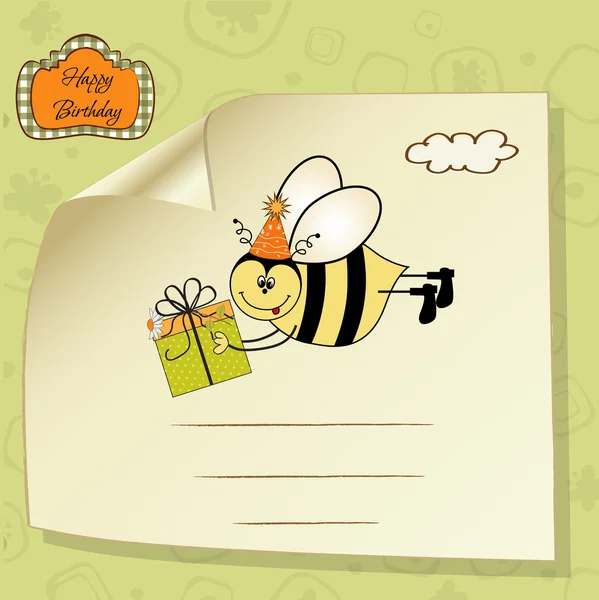 Tarjeta de cumpleaños con abeja — Vector de stock