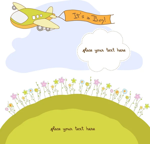 与飞机的新宝贝公告卡 — 图库矢量图片
