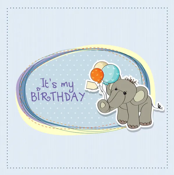 Tarjeta de cumpleaños bebé niño con elefante — Archivo Imágenes Vectoriales