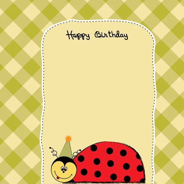 Cartão de aniversário feliz com joaninha — Vetor de Stock