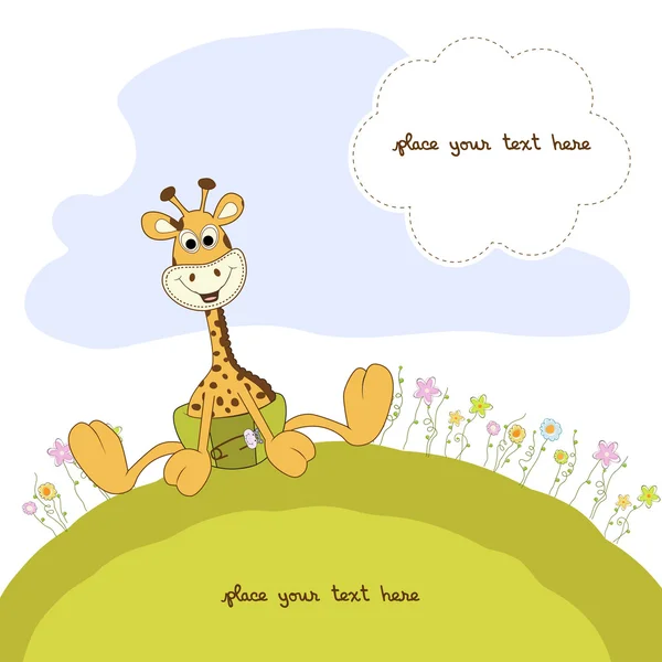 Baby Dusch-kort med baby giraff — Stock vektor