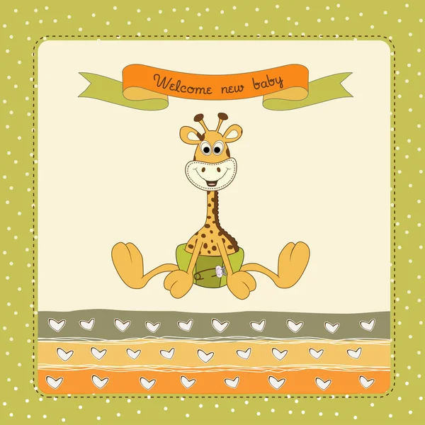 Baby Dusch-kort med baby giraff — Stock vektor
