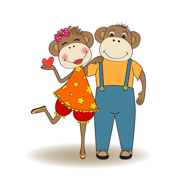 Monkeys couple in love — Stock Vector