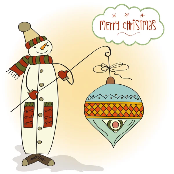 Снеговик с большим рождественским мячом — стоковый вектор