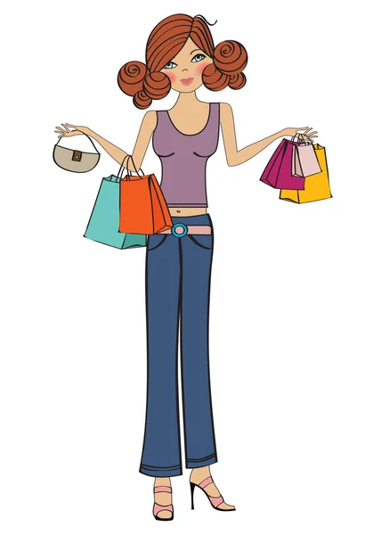 Mujer en las compras — Vector de stock