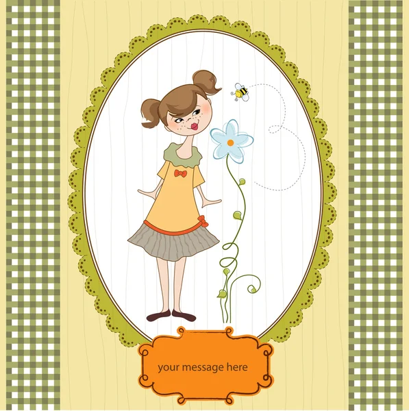 Hölgy, aki egy virág illata — Stock Vector