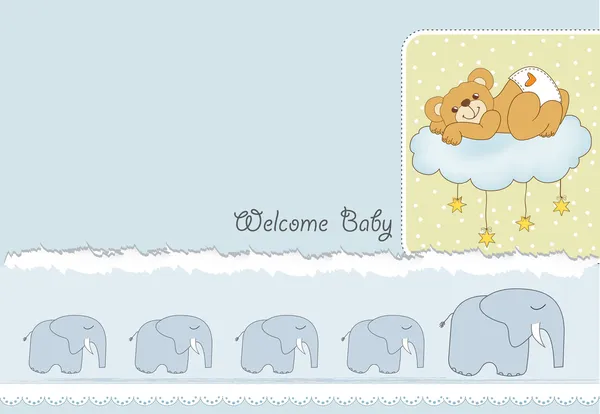 Cartão de banho de bebê com ursinho sonolento — Vetor de Stock