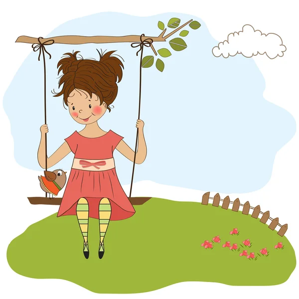 Jong meisje in een swing — Stockvector