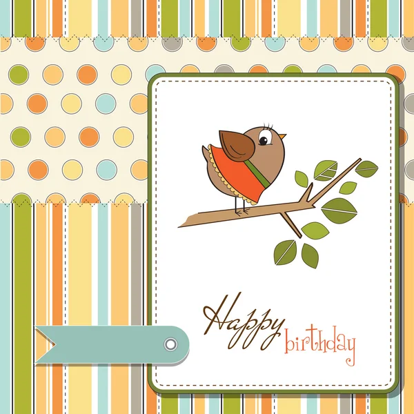 Birthday greeting card with funny little bird — Stock Vector