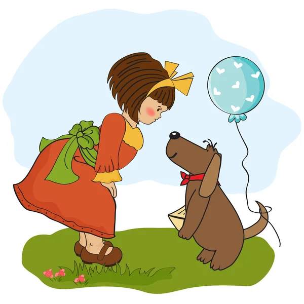 Fille et chien — Image vectorielle