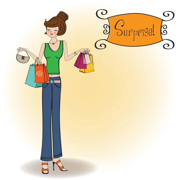 Jolie jeune femme au shopping — Image vectorielle