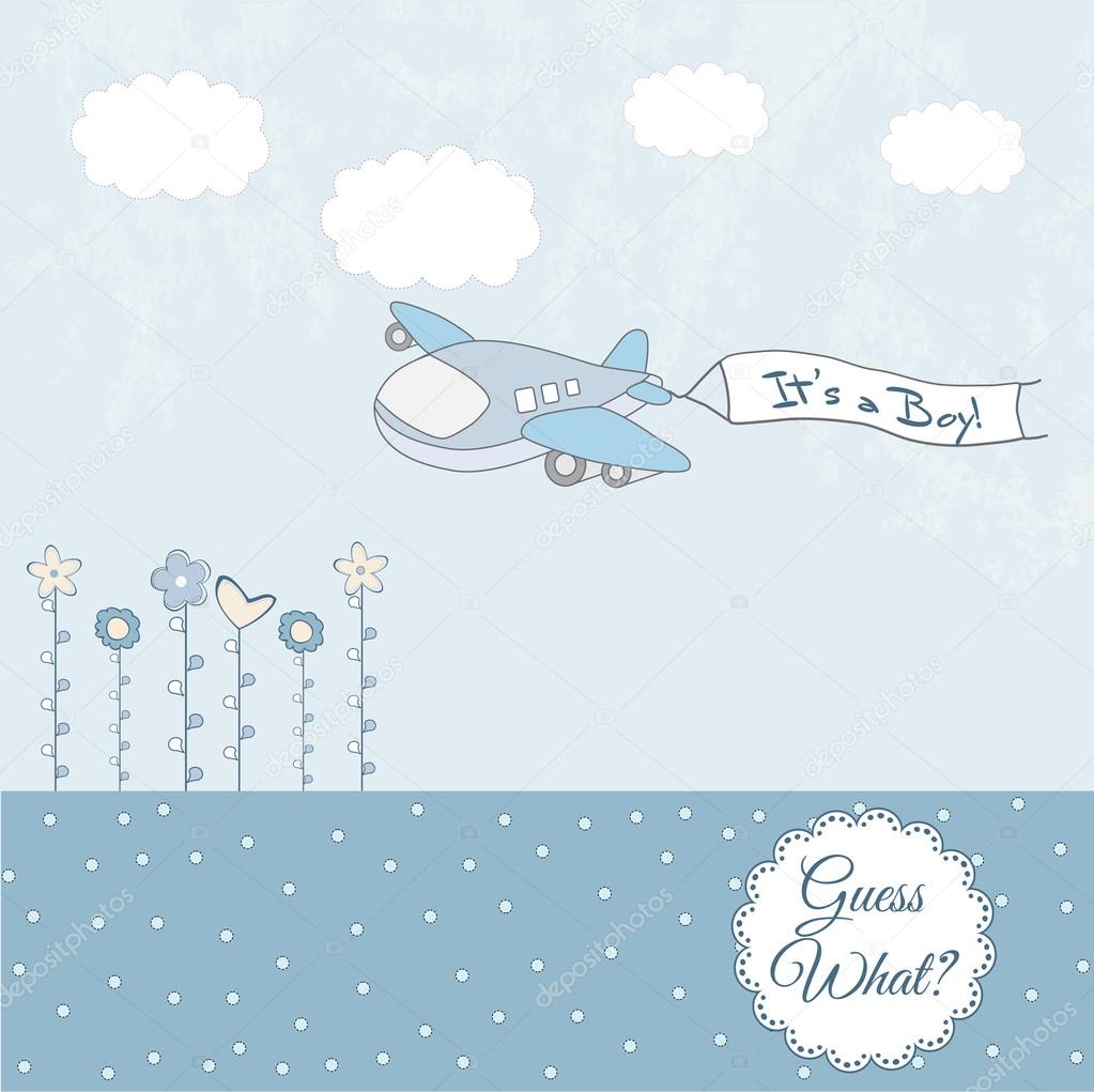 baby boy announcement card with airplane