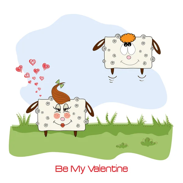 Amantes de ovelhas, ilustração cômica para o dia dos namorados ou casamento — Fotografia de Stock