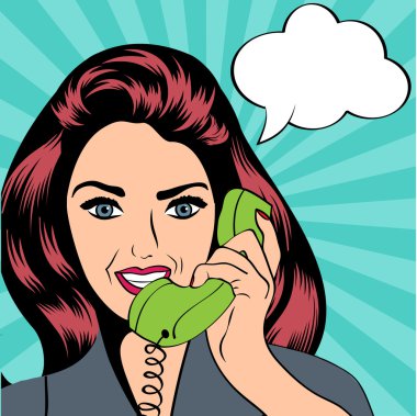 Kadın telefonda pop art illüstrasyon sohbet