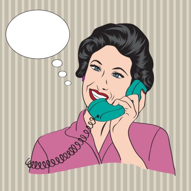 telefonla konuşurken popart komik, retro kadın